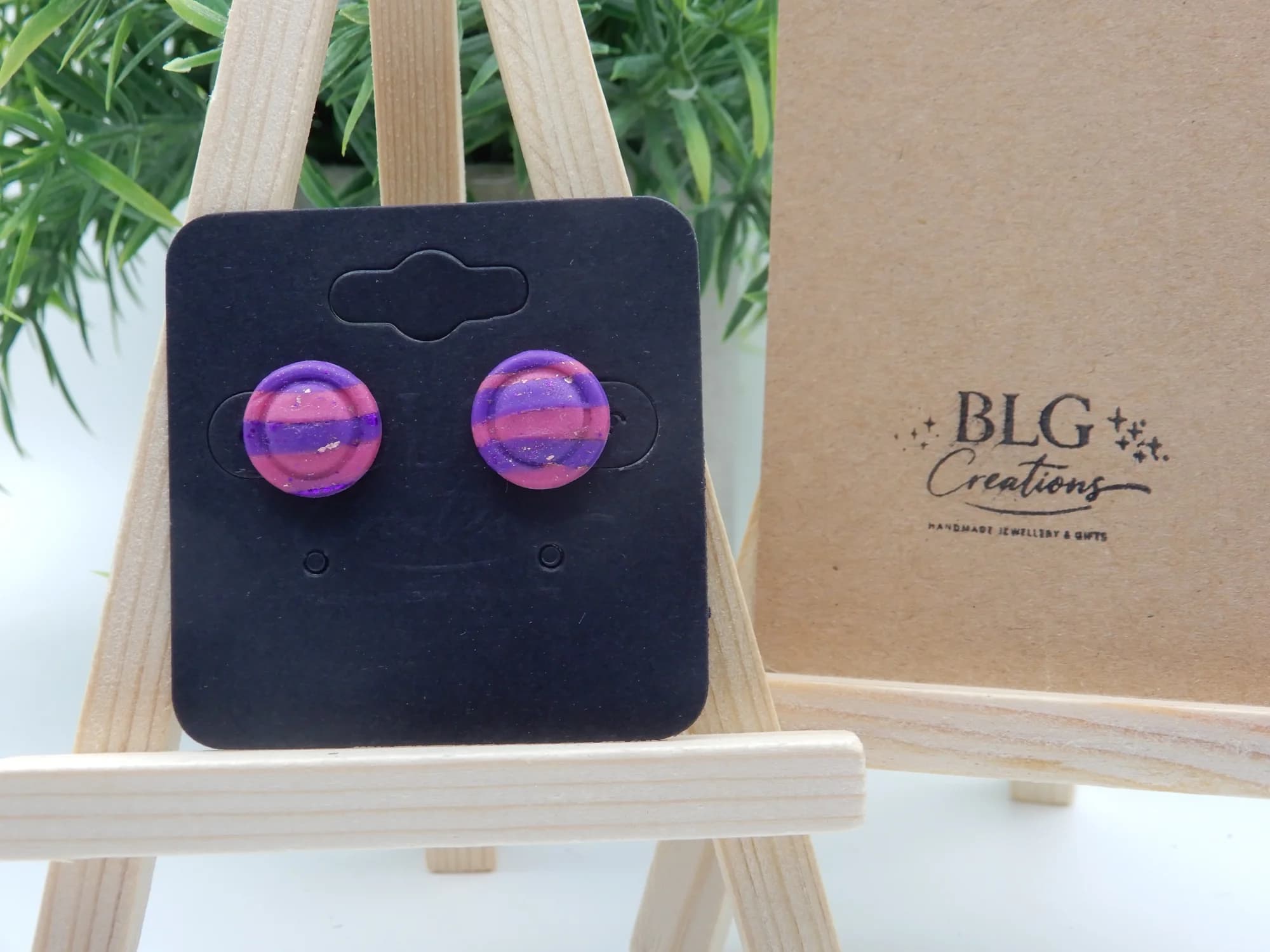 Purple & Pink Striped Stud Earrings