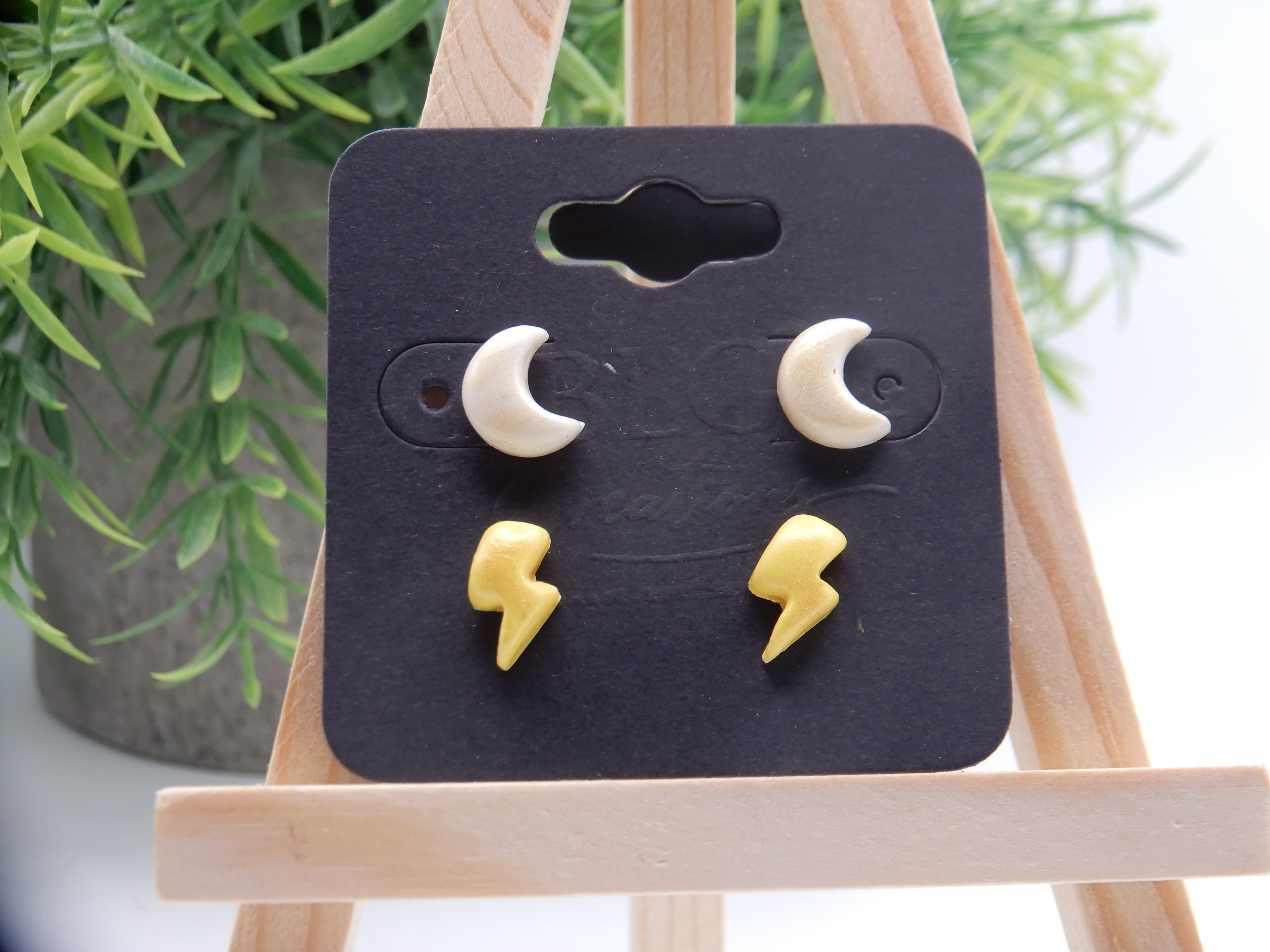 Moon & Lightning Bolt Micro Stud Earrings Set
