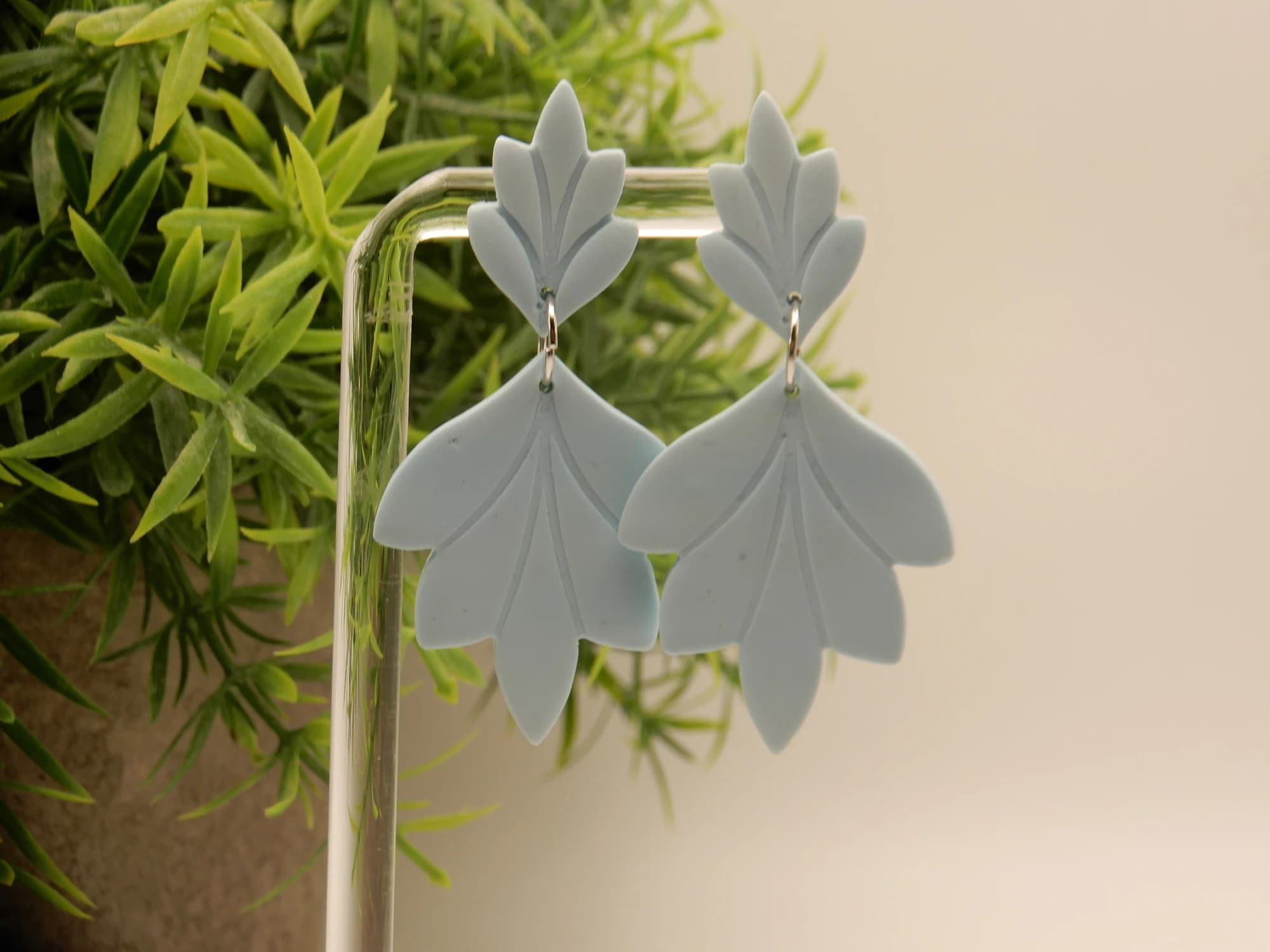 Light Blue Leaf Dangle Stud Earrings