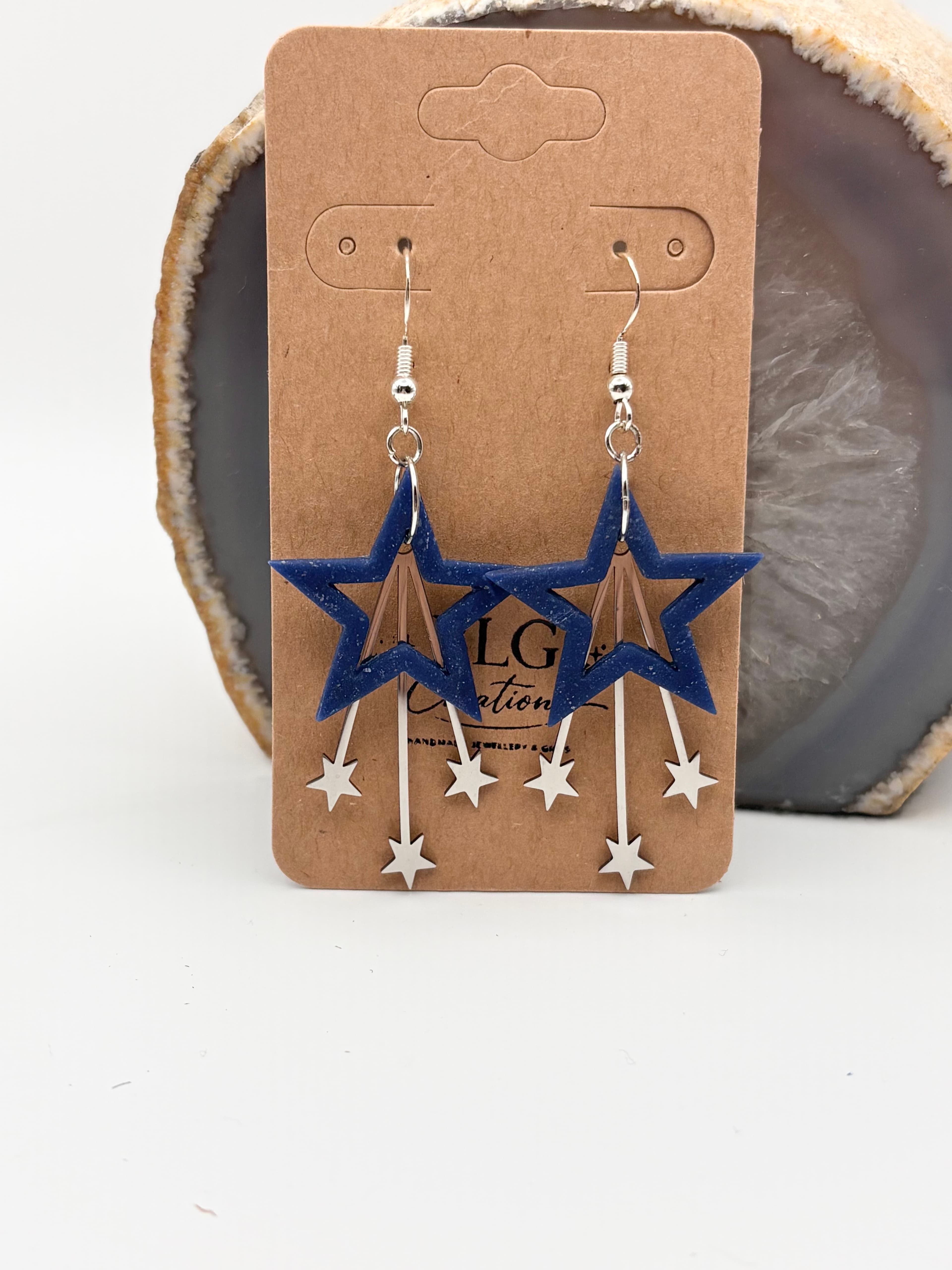 Dark Blue Star Drop Earrings