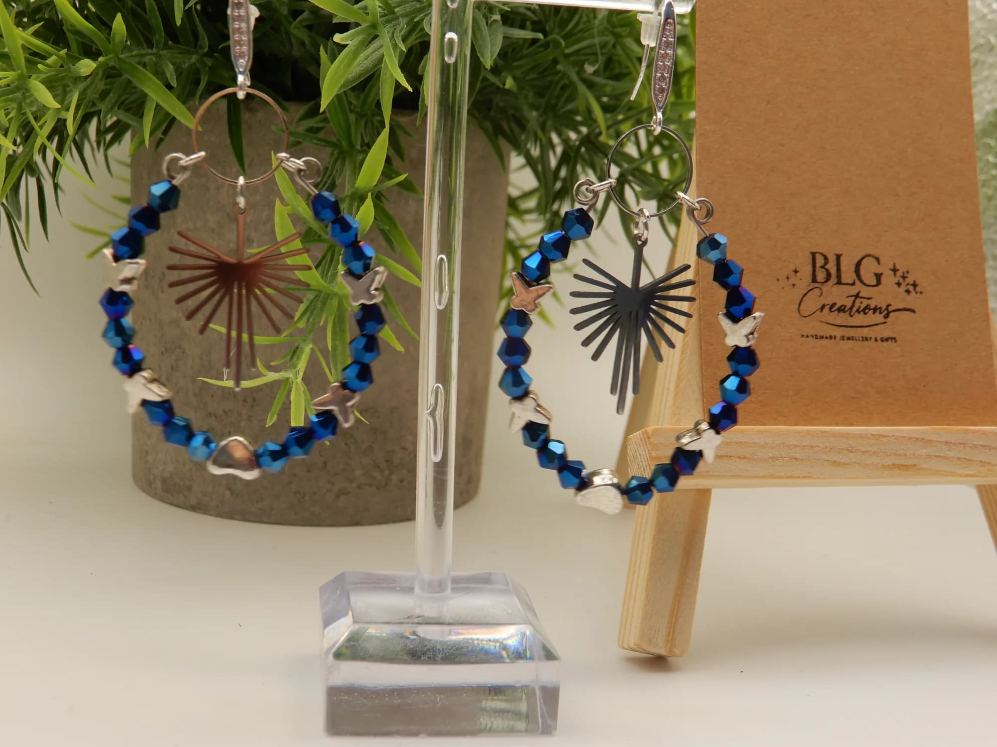 Blue & Silver Beaded Hook Earrings