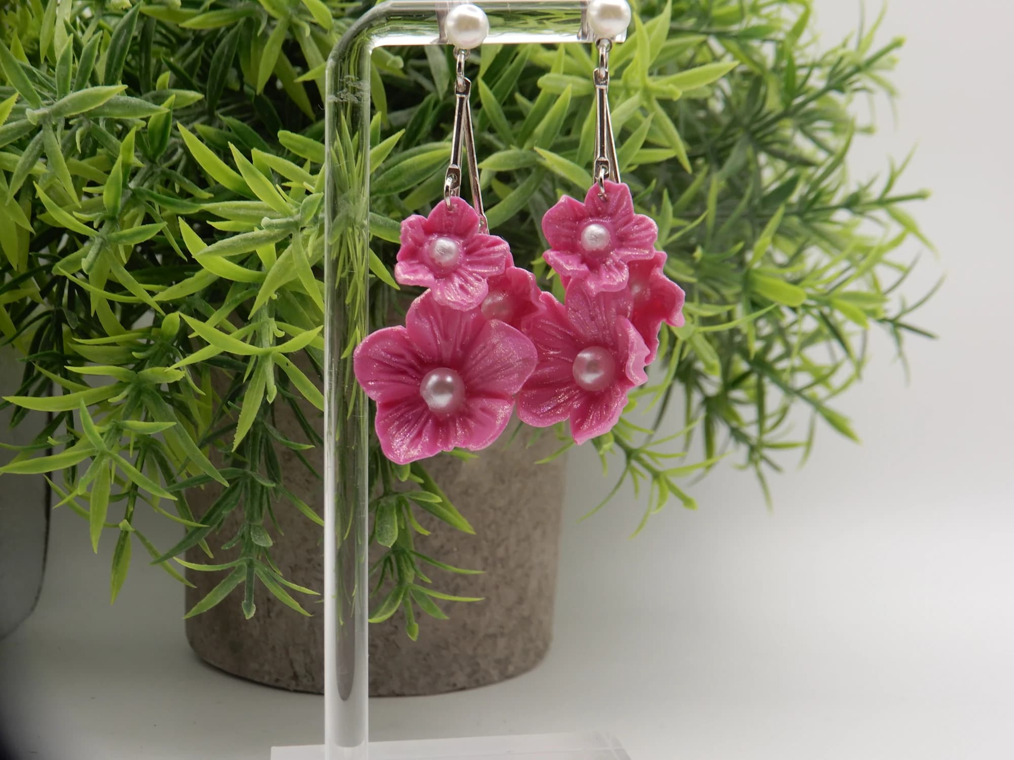 Pink Flower Cascade Earrings