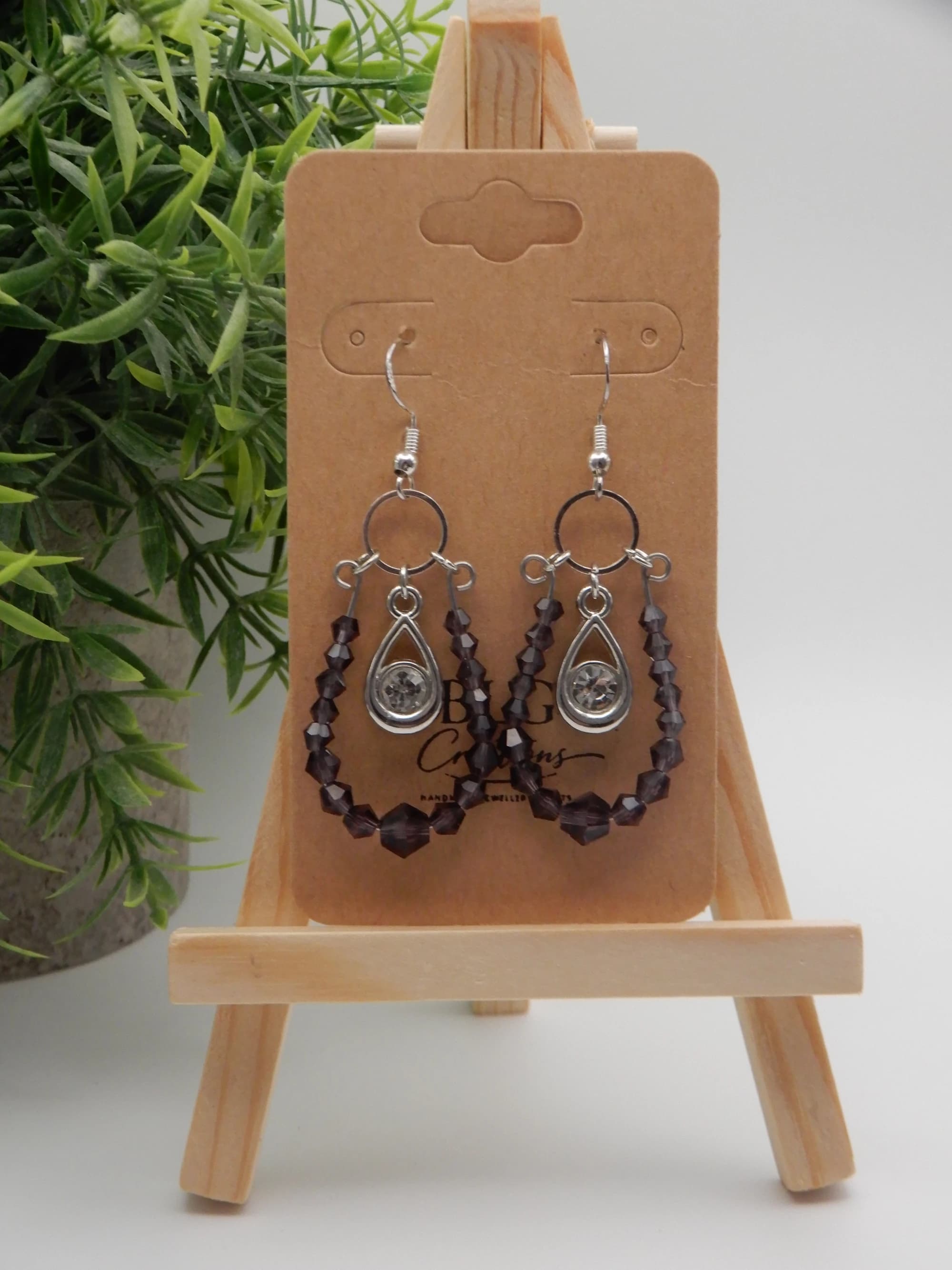 Purple Faceted Bead Hoop Drop Earrings