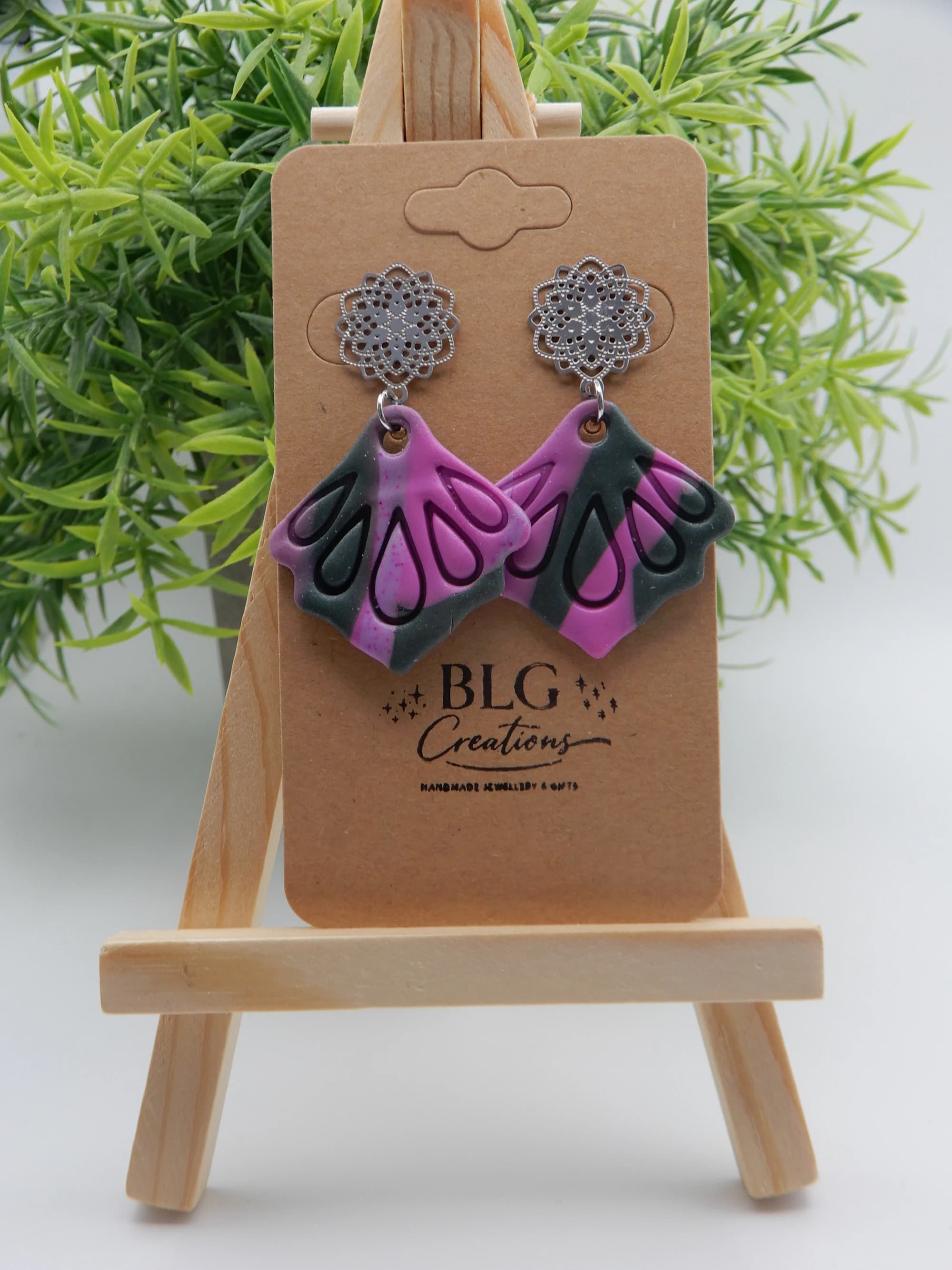 Contemporary Pink and Grey Floral Earrings