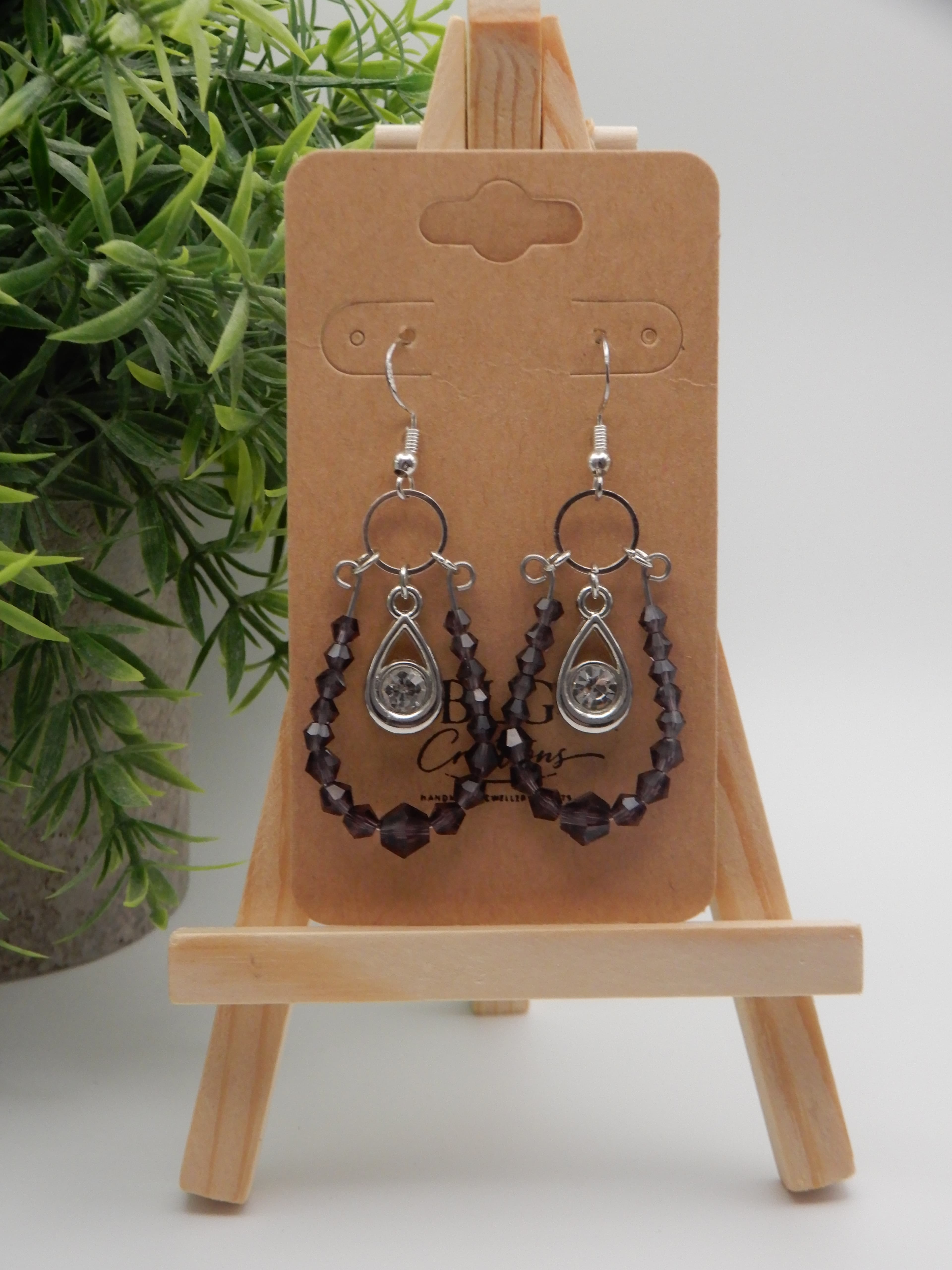 Purple Faceted Bead Hoop Drop Earrings