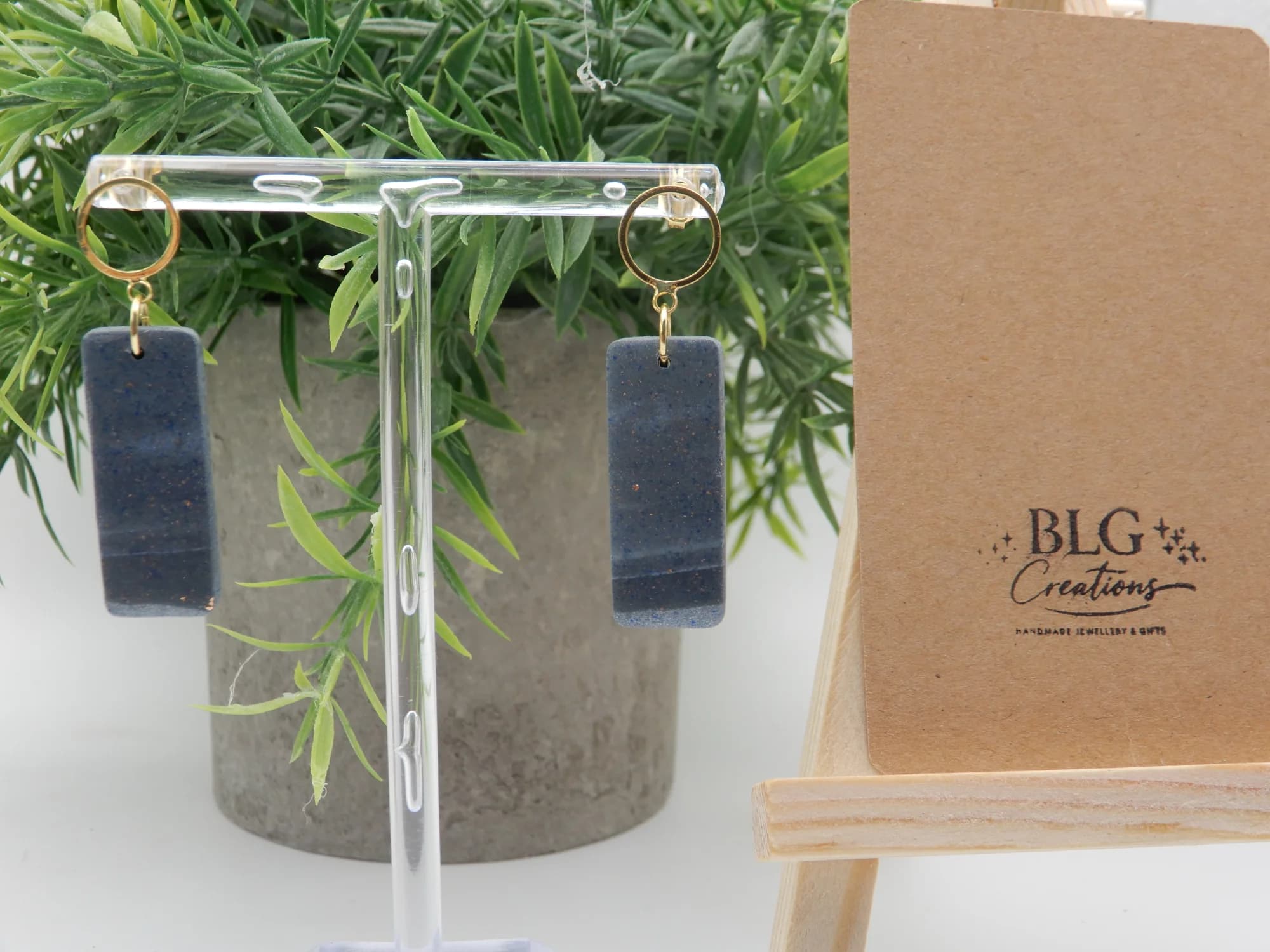 Grey Rectangle Dangle Earrings