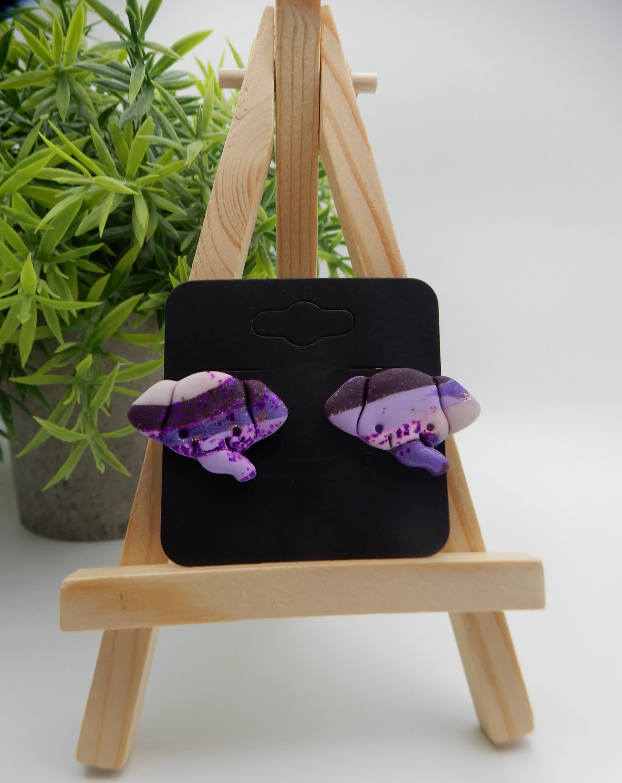Purple Marble Elephant Stud Earrings