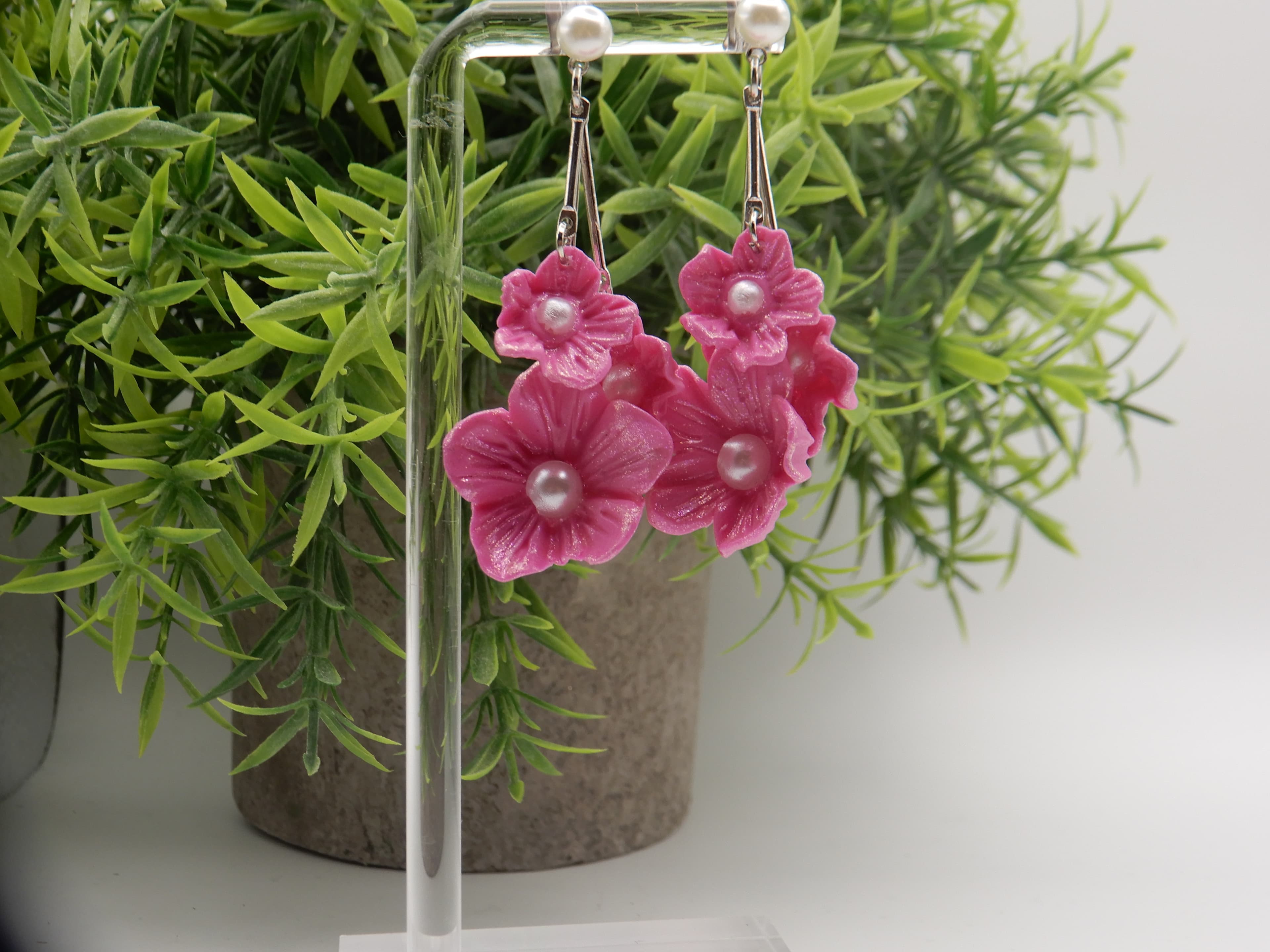 Pink Flower Cascade Earrings