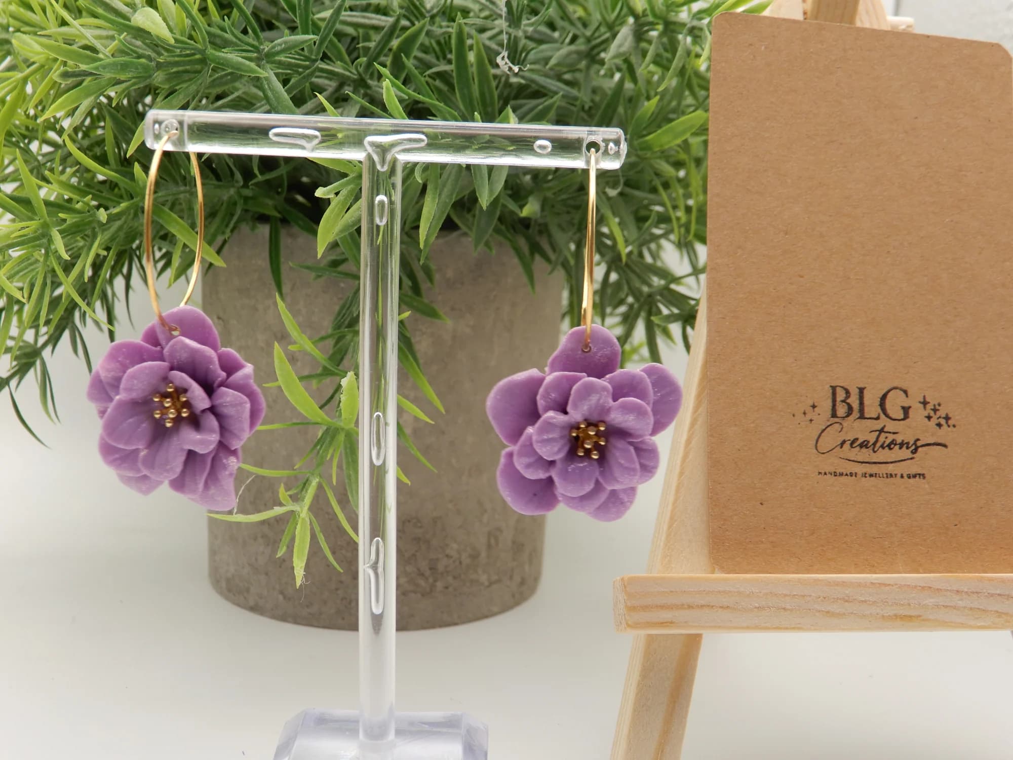 Purple Floral Hoop Earrings