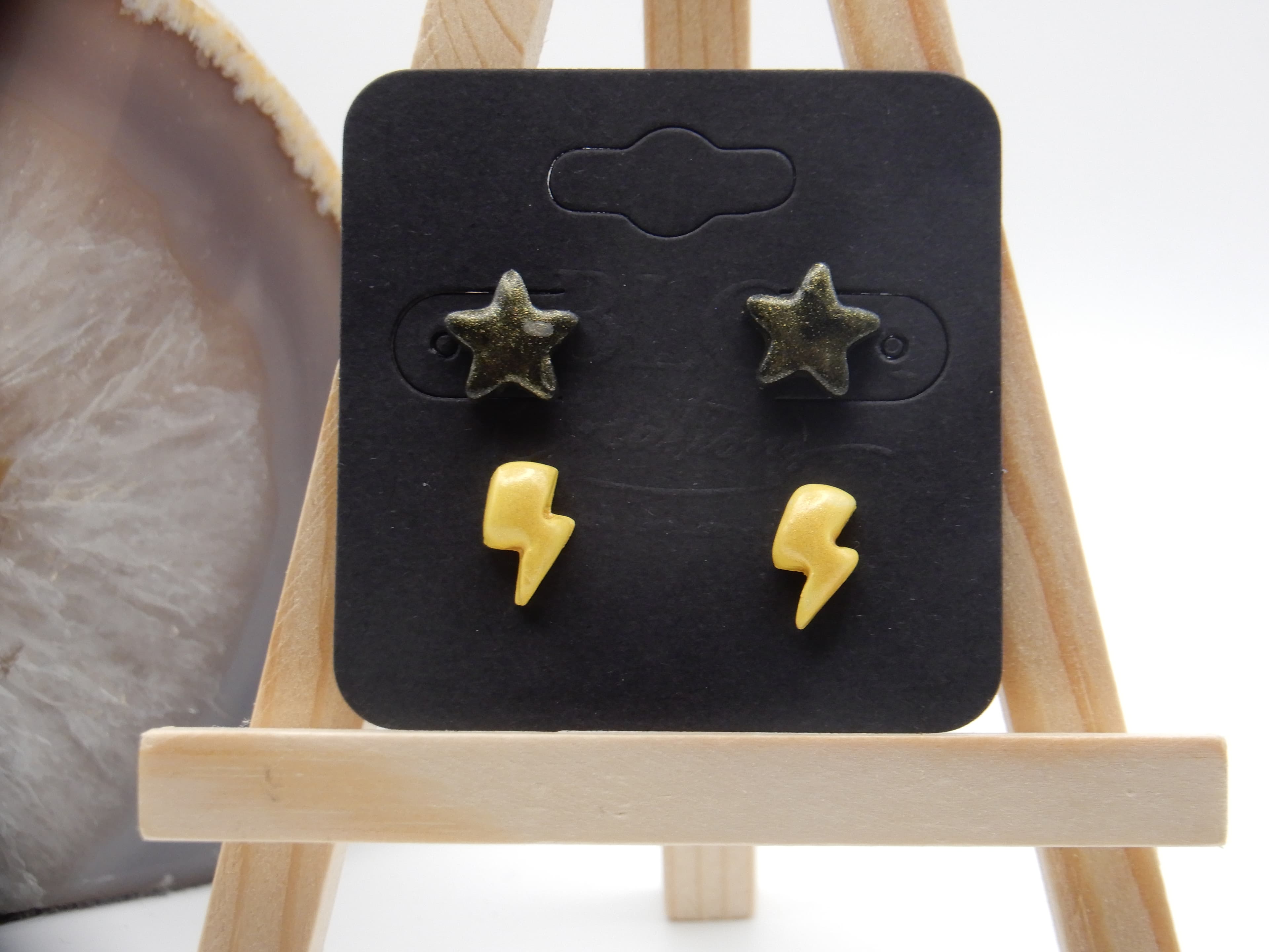 Micro Star & Lightning Bolt Stud Earrings Duo