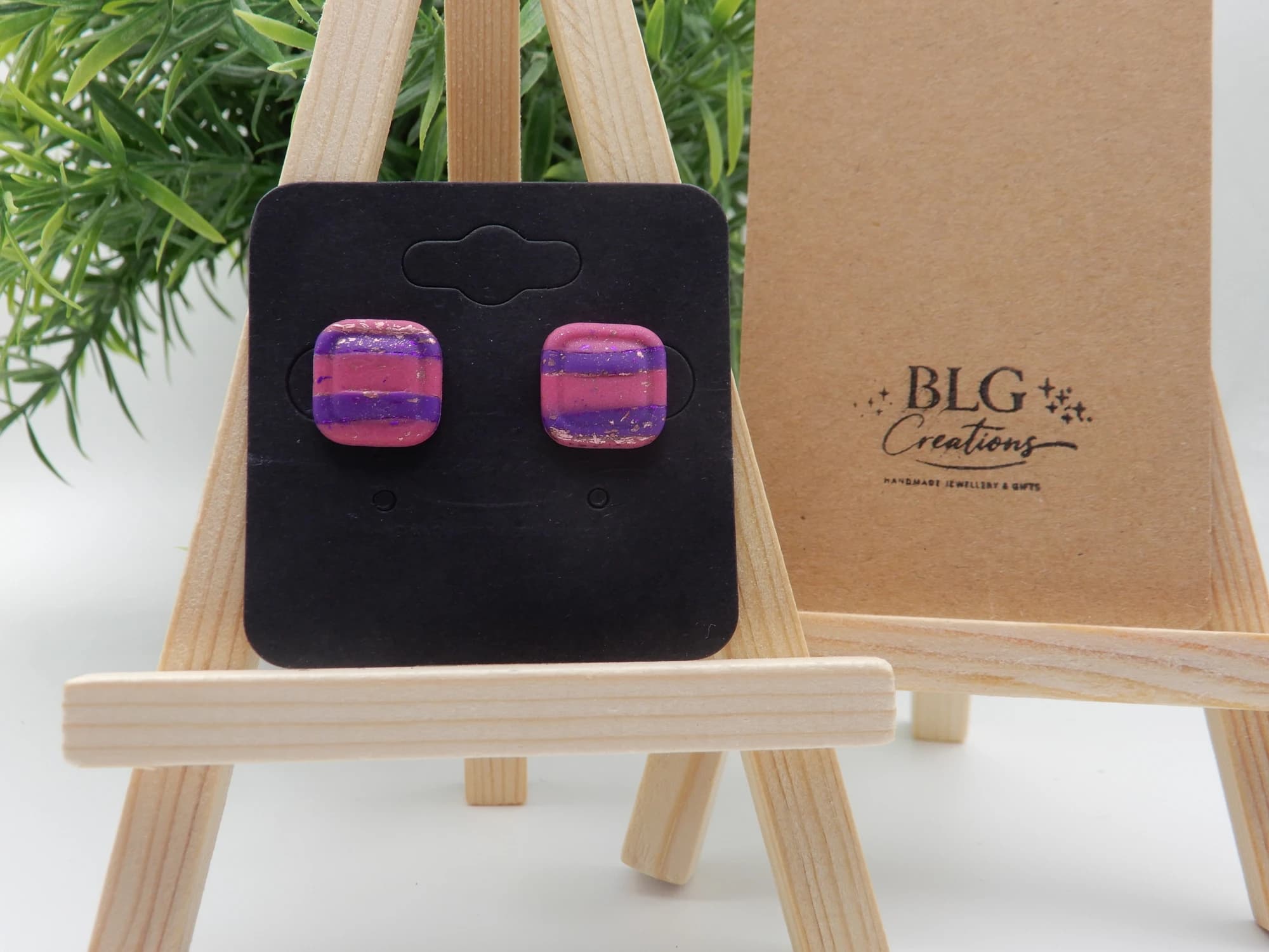 Pink & Purple Striped Stud Earrings
