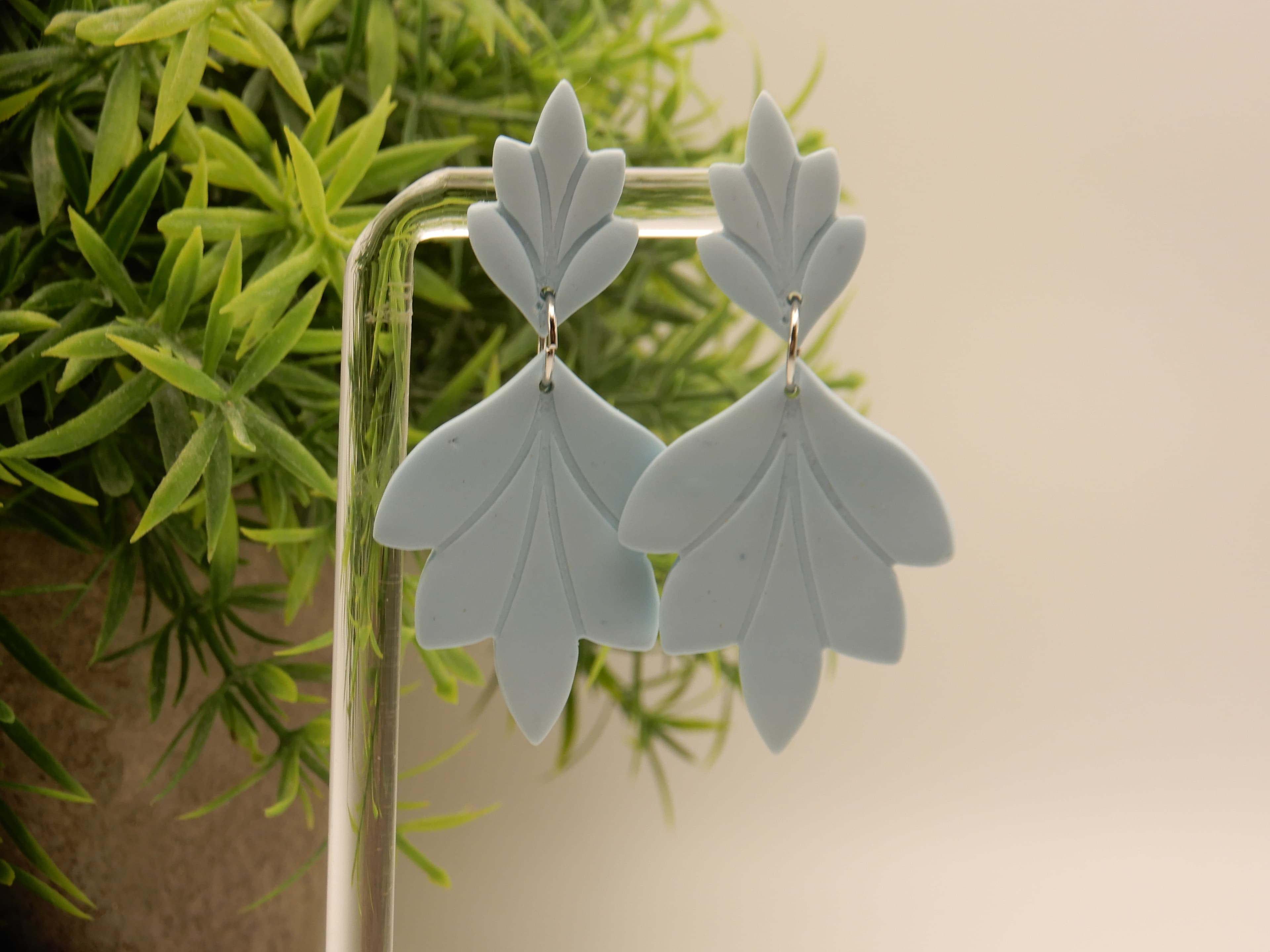Light Blue Leaf Dangle Stud Earrings