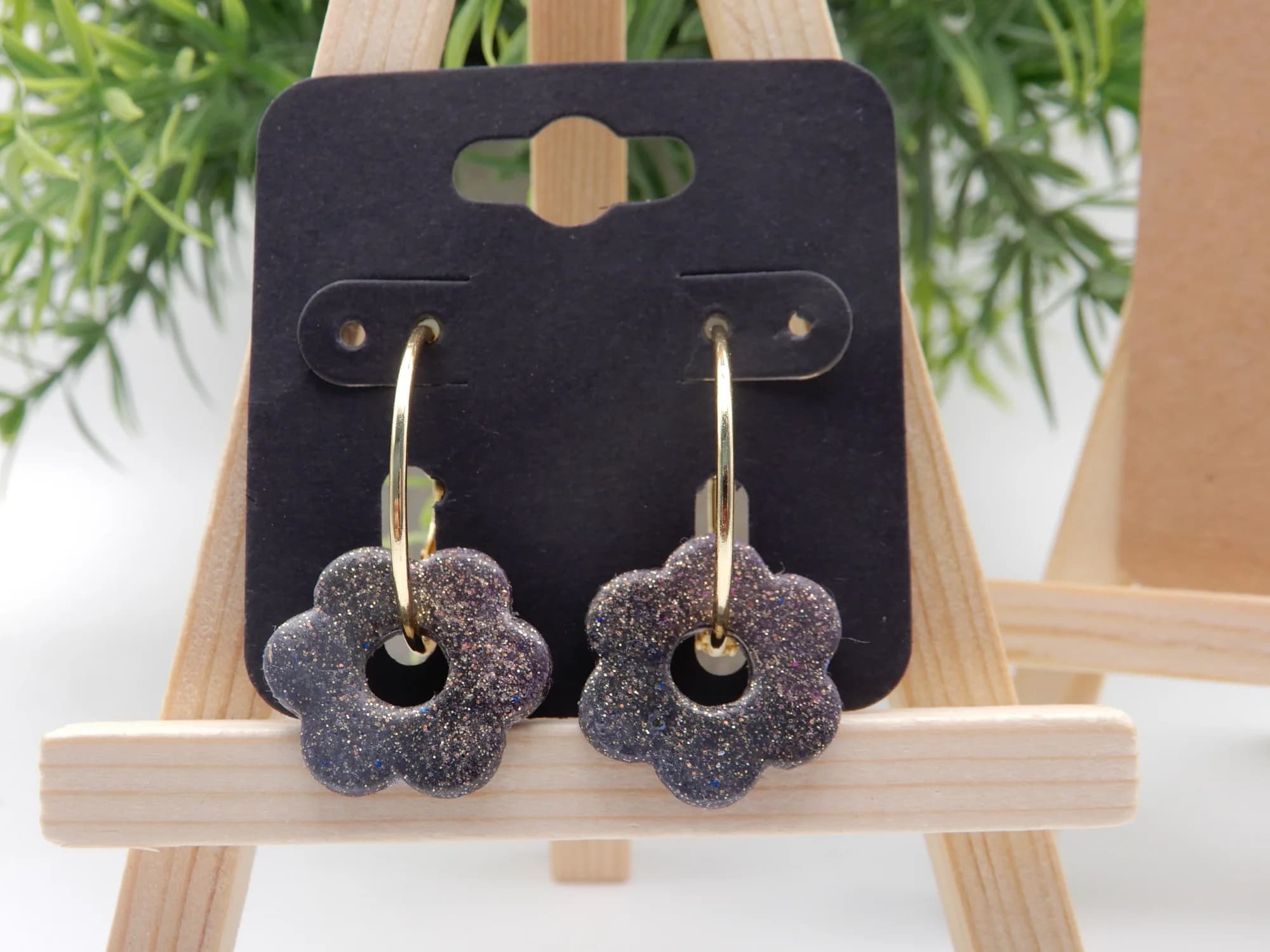 Glitter Flower Hoop Earrings