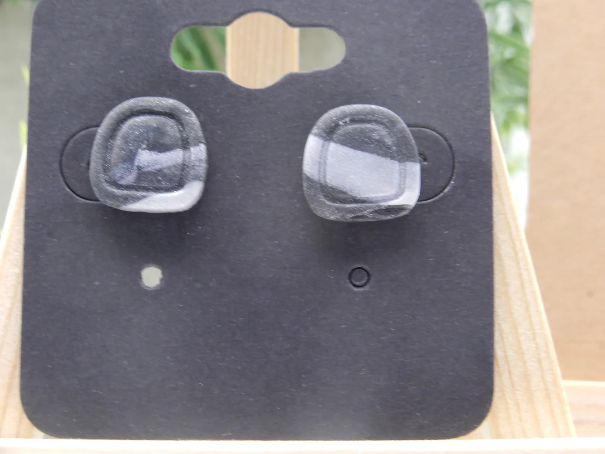 Black and Grey Marble Stud Earrings