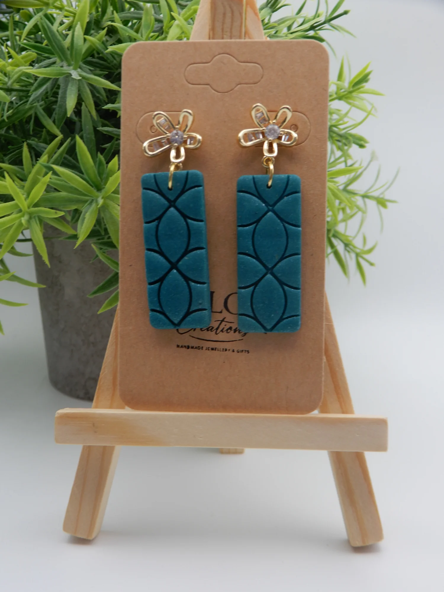 Teal Geometric Stud Dangle Earrings