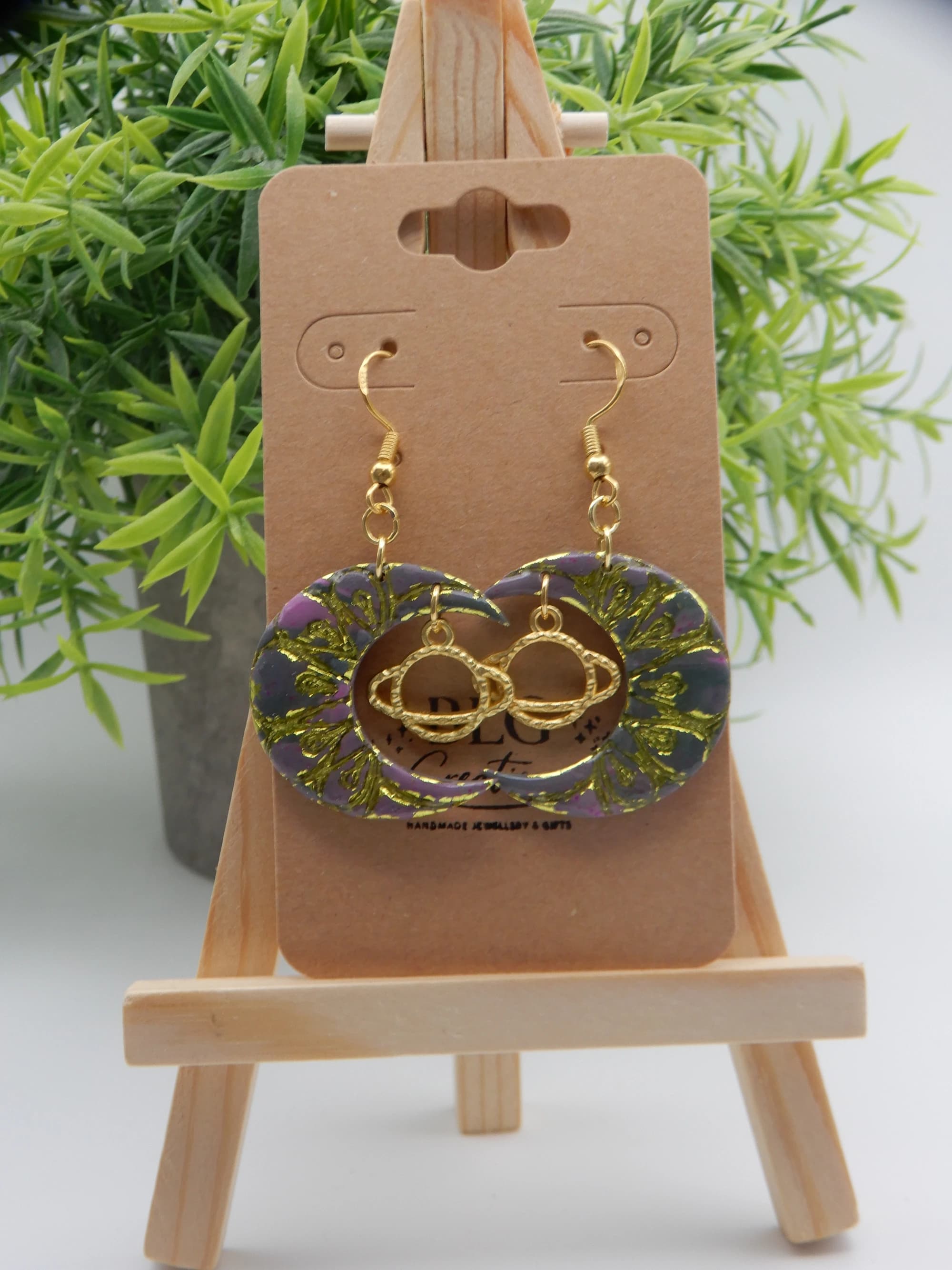 Celestial Moon & Saturn Dangle Earrings