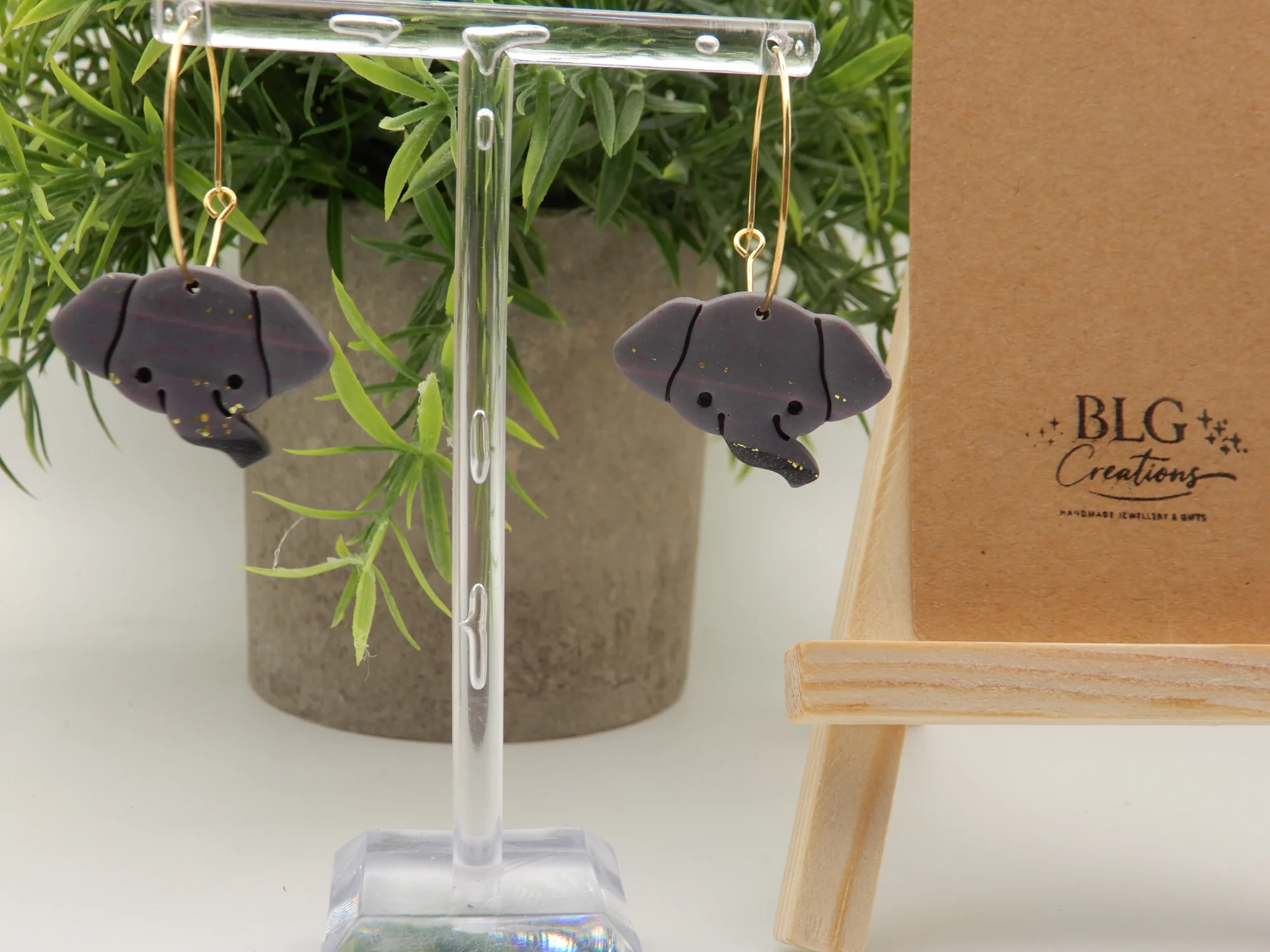 Grey Elephant Hoop Earrings